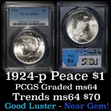 PCGS 1924-p Peace Dollar $1 Graded ms64 by PCGS