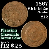 1867 2 Cent Piece 2c Grades f, fine