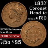 1837 Coronet Head Large Cent 1c Grades vf, very fine