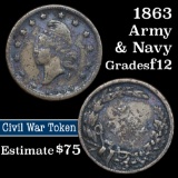 1863 Army Navy Civil War Token  1c Grades f, fine