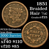 1851 Braided Hair Half Cent 1/2c Grades vf+