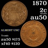 1870 2 Cent Piece 2c Grades AU, Almost Unc