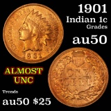 1901 Indian Cent 1c Grades AU, Almost Unc