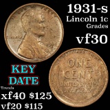 1931-s Lincoln Cent 1c Grades vf++