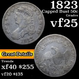 1823 Capped Bust Half Dollar 50c Grades vf+