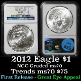 NGC 2012 Silver Eagle Dollar $1 Graded ms70 by NGC