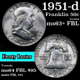 1951-d Franklin Half Dollar 50c Grades Select Unc+ FBL