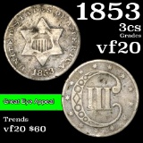 1853 3 Cent Silver 3cs Grades vf, very fine