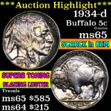 ***Auction Highlight*** 1934-d Buffalo Nickel 5c Grades GEM Unc (fc)