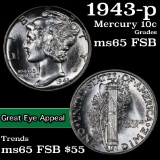 1943-p Mercury Dime 10c Grades GEM FSB