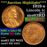 ***Auction Highlight*** 1918-s Lincoln Cent 1c Grades Select Unc RD (fc)