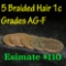 5 pieces different dates Braided Hair Large Cent 1c Grades ag-vg
