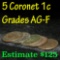 5 pieces different dates Coronet Head Large Cent 1c Grades ag-f