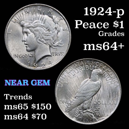 1924-p Peace Dollar $1 Grades Choice+ Unc