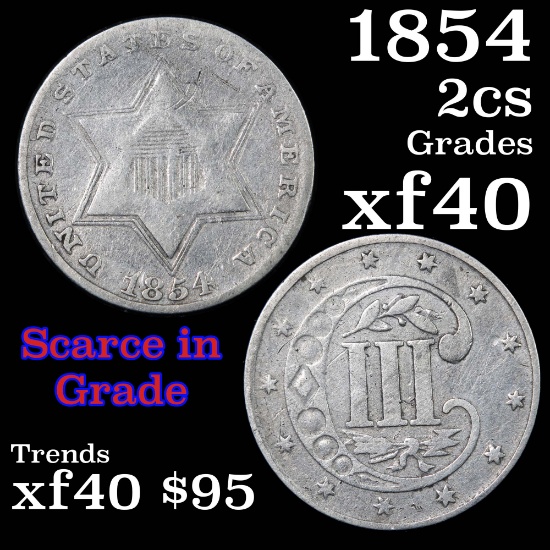 1854 3 Cent Silver 3cs Grades xf