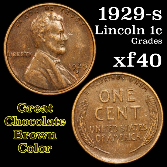 1929-s Lincoln Cent 1c Grades xf