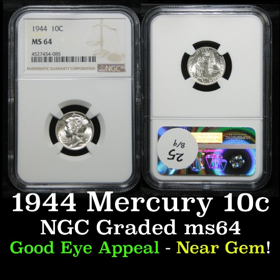 NGC 1944-p Mercury Dime 10c Graded ms64 By NGC