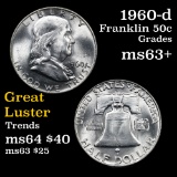 1960-d Franklin Half Dollar 50c Grades Select+ Unc