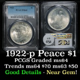 PCGS 1922-p Peace Dollar $1 Graded ms64 By PCGS