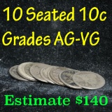 10 assorted dates Seated Liberty Dime 10c Grades ag-vg