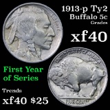 1913-p Ty2 Buffalo Nickel 5c Grades xf
