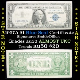 ***Star Note 1957A $1 Blue Seal Silver Certificate, Sigs Smith/Dillon Grades AU, Almost Unc
