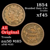 1854 Braided Hair Half Cent 1/2c Grades xf+