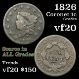 1826 Coronet Head Large Cent 1c Grades vf, very fine