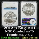 NGC 2012 Silver Eagle Dollar $1 Graded ms70 By NGC