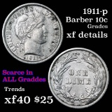 1911-p Barber Dime 10c Grades xf details