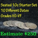 10 assorted dates Seated Liberty Dime 10c Grades vg-vf