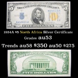 1934A $5 North Africa Silver Certificate, Signatures of Julian and Morgenthau Grades Select AU