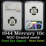 NGC 1944-p Mercury Dime 10c Graded ms64 By NGC
