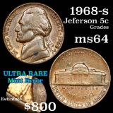 *Auction Highlight* ULTRA RARE 1968-s struck on Copper Plantchet Jefferson 5c Grades Choice Unc (fc)