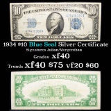 1934 $10 Blue Seal Silver Certificate Signatures Julian/Morgenthau Grades xf