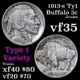 1913-s Ty1 Buffalo Nickel 5c Grades vf++