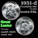 1951-d Franklin Half Dollar 50c Grades Choice Unc+ FBL