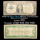 1928 $1 Blue seal Silver Certificate , sigs Tate/Mellon Grades f+