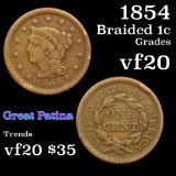 1854 Braided Hair Large Cent 1c Grades vf, very fine