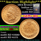***Auction Highlight*** 1864 Bronze Indian Cent 1c Graded GEM+ Unc RD by USCG (fc)
