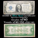 1928B $1 Blue seal Silver Certificate , sigs Woods/Mills Grades Select AU