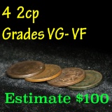 4 assorted 2c pieces 2 Cent Piece 2c Grades vg-vf