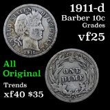 1911-d Barber Dime 10c Grades vf+