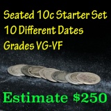 10 assorted dates Seated Liberty Dime 10c Grades vg-vf