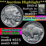 1915-d Buffalo Nickel 5c Graded Select+ Unc By USCG (fc)