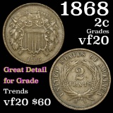 1868 2 Cent Piece 2c Grades xf+