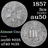 1857 3 Cent Silver 3cs Grades AU, Almost Unc (fc)