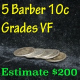5 assorted dates  Barber Dime 10c Grades vf, very fine