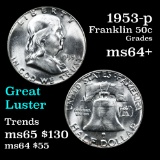 1953-p Franklin Half Dollar 50c Grades Choice+ Unc