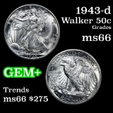 1943-d Walking Liberty Half Dollar 50c Grades GEM+ Unc (fc)